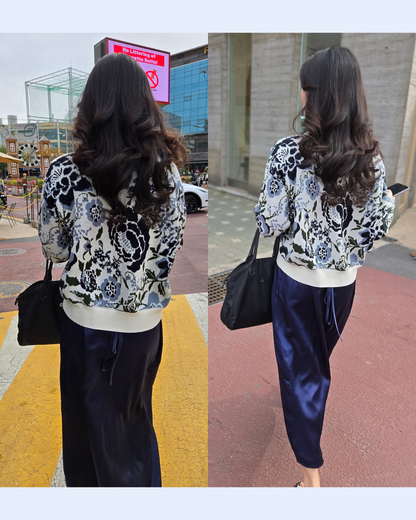 100% Silk Maxi Dress in Midnight Navy Manoir de Soie | two images of a model walking down the street wearing Manoir de Soie's 100% Pure Mulberry Silk Dress in Midnight Navy