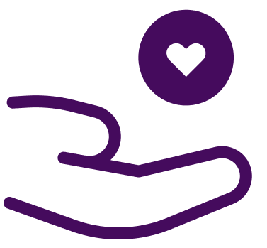 Hand holding a heart icon, symbolizing handmade or crafted with care.